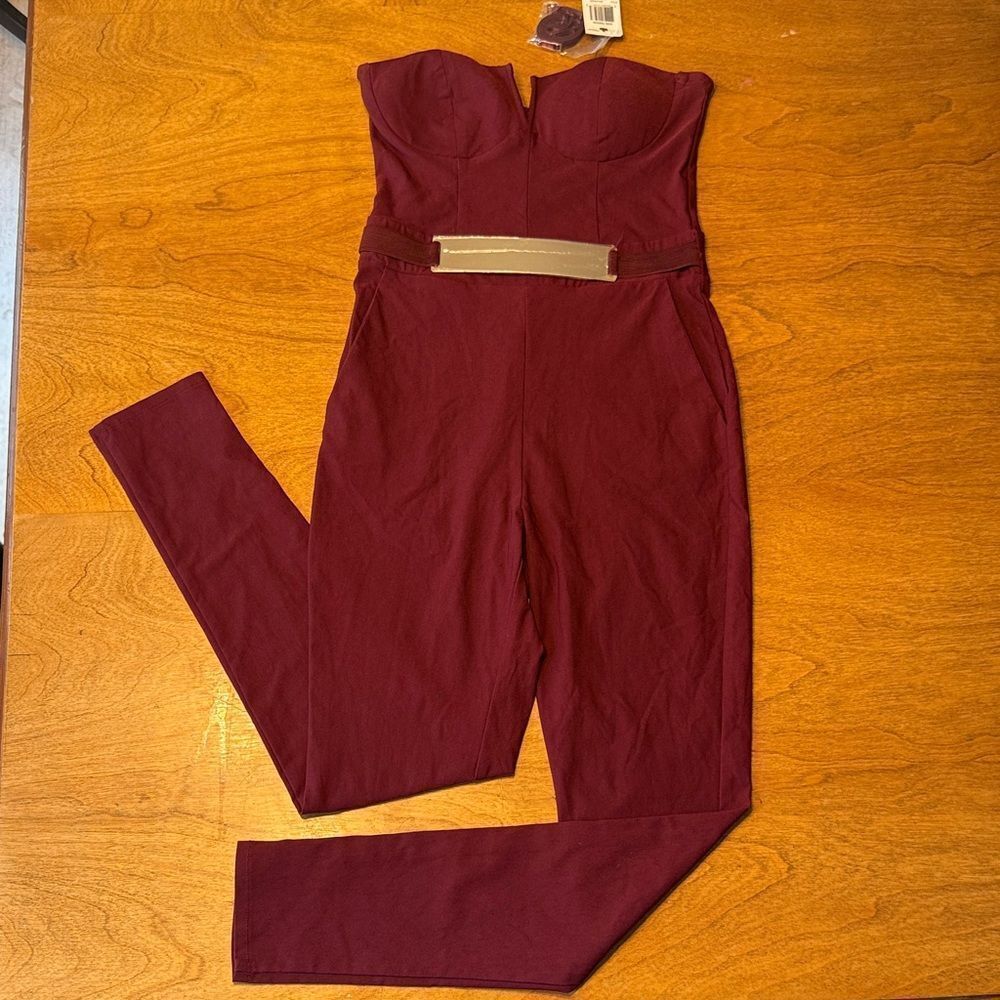 NWT Material Girl Y2K Burgundy Strapless Jumpsuit